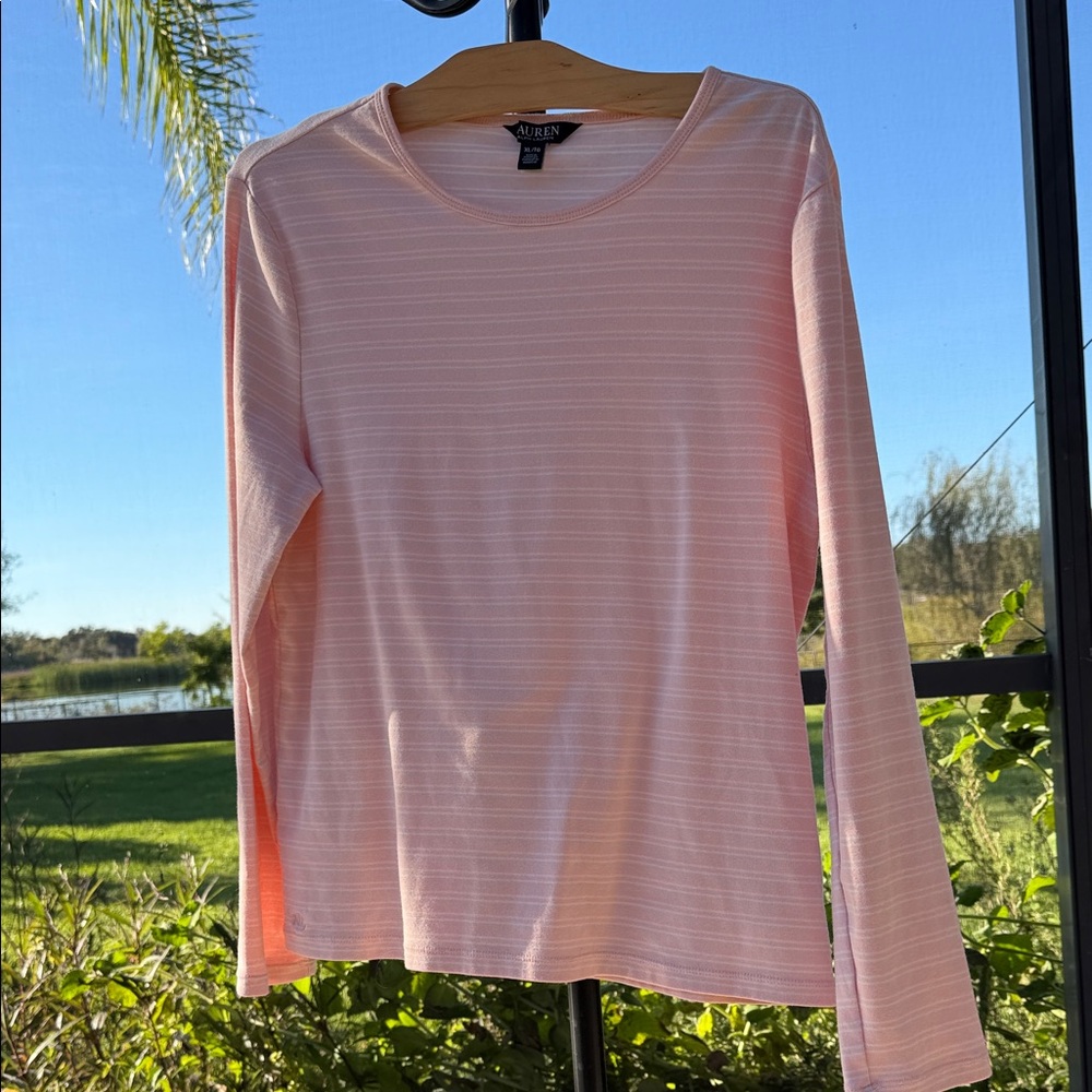 Lauren Ralph Lauren Blush Pink & white striped Long Sleeve Tee XL/TG